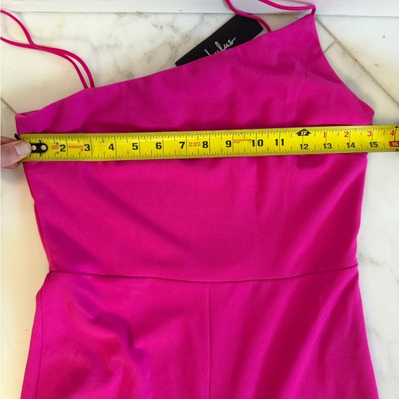 NWT Lulus hot pink asymmetrical wide leg spaghetti strap jumpsuit women’s Medium - Picture 5 of 8